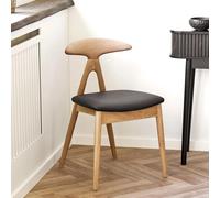 Lanuza Dining Chair - Set of 2 - Curved Back - Natural and Black - Faux Leather and Oak