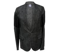 Lanvin Preloved Single-Breasted Woven Accent Blazer In Black Linen Black