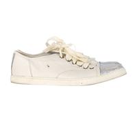 Lanvin Preloved Snakeskin-Effect Cap Toe Sneakers In White Leather In Ecru Ecru