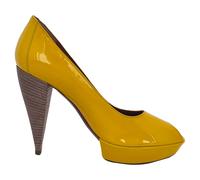 Lanvin Women's Preloved Peep-Toe Platform Pumps in Yellow Patent Leather | Size: 4