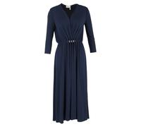 Lanvin Women's Preloved V-Neck Pleated Long Sleeve Midi Dress in Navy Blue Polyester | Size: 44