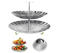 LANVIYA 2 Layer Steamer Basket for Cooking - Large Capacity 2-in-1 Stainless Steel Vegetable Steamers, Expandable 5.4-11 Inches Adjustable Steamer Insert for Pots/Instant Pot, Dual Layer Steamers for
