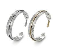 LANWLOSI 2 Pcs Vintage Feather Cuff Bracelet for Men Retro Silver Feather Bangle Adjustable Western Boho Style Bracelet Native American Jewelry Accessories, Large, Metal, no gemstone