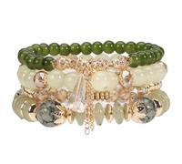 LANWLOSI 4 PCS Boho Stackable Bracelets Set for Women Bright Green Crystal Stone Beaded Bracelets Colorful Stretch Glass Beads Wrap Wristband Summer Beach Hawaii Jewelry Gifts for Her, L, Metal, no