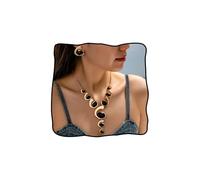 LANWLOSI Boho Black and Gold Jewelry Set for Women Black Oval Gemstone Pendant Necklace Chunky Gold Spiral Oval Stud Earrings Adjustable Non Tarnish Statement Bohemia Jewelry Accessories