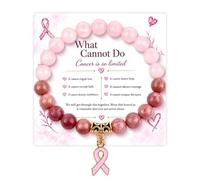 LANWLOSI Breast Cancer Awareness Bracelet for Women Pink Ribbon Charm Bracelet Stretch Crystal Beaded Bracelets Inspirational Support Breast Cancer Survivor Gifts