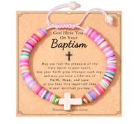 LANWLOSI Cross Beaded Bracelet for Women God Bless You Cross Bracelet Natural Stone Brac-elets Religious Catholic Christian Gifts for Daughter Granddaughter Sister Friends, L, Zinc, no gemstone