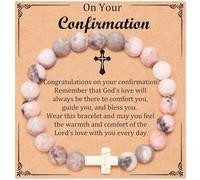 LANWLOSI Cross Beaded Bracelet for Women God Bless You Cross Bracelet Natural Stone Brac-elets Religious Catholic Christian Gifts for Daughter Granddaughter Sister Friends, L, Zinc, no gemstone