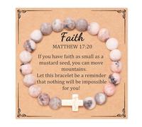 LANWLOSI Cross Beaded Bracelet for Women God Bless You Cross Bracelet Natural Stone Brac-elets Religious Catholic Christian Gifts for Daughter Granddaughter Sister Friends, L, Zinc, no gemstone