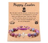 LANWLOSI Easter Bracelets Gifts for Women Stretch Cross Beaded Bracelets Faith Religious Christian Wristbands Easter Basket Stuffers for Her, L, Zinc, no gemstone