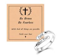 LANWLOSI Faith over Fear Cross Ring for Women Adjustable Open Wrap Faith Cross Ring Christian Religious Rings With Inspirational Card Jewelry Gifts for Mother Daughter, L, Metal, No Gemstone