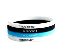 LANWLOSI God Is First I Am Second Bracelets Unique Bible Faithful Inspired Rubber Jeaus Bracelets Christian Religious Stretchy Silicone Cross Wristband for Women Men, L, Zinc, no gemstone