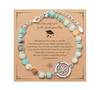 LANWLOSI Graduation Bracelet for Her, Natural Amazonite Beads & Compass Bracelets, Class of 2026 Graduation Bracelet Gifts for Senior High School College Graduates, L, Stainless Steel, Amazonite
