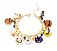 LANWLOSI Halloween Charm Bracelet for Women Spooky Pumpkin Ghost Bats Spider Web Witch Hat Mummy Blood Eyes Charm Bracelets Halloween Party Costume Accessories Gifts for Her, L, Zinc, no gemstone