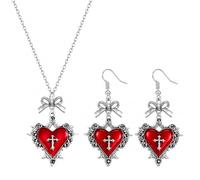 LANWLOSI Halloween Vampire Jewelry Set for Women Gothic Cross Barbed Wire Heart Pendant Necklace Goth Blood Heart Earrings Halloween Vampire Costume Jewelry Accessories, L, Alloy Steel, No Gemstone