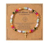 LANWLOSI Jesus Bracelet for Women God Bless You Jesus Loves You Bracelets Cross Bracelets Catholic Religious Faith Bracelet Gemstone Beaded Bracelet Christian Baptism Gifts for Daughter Granddaughter
