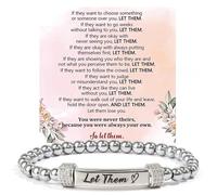 LANWLOSI Let Them Bracelet for Women Let Them Engraving Bracelet Trendy Silver Beaded Stretch Wrist Chain Inspirational Self Worth Motivational Jewelry Gifts for Friends Sister Besties BFF, Large