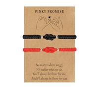 LANWLOSI Matching Couple Bracelets for Him and Her, Pinky Promise Bracelets for Couples, Black/White/Pink/Red Matching Knot Brace-lets, Anniversary Valentines Gifts for BF GF Husband and Wife, L