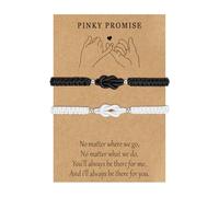 LANWLOSI Matching Couple Bracelets for Him and Her, Pinky Promise Bracelets for Couples, Black/White/Pink/Red Matching Knot Brace-lets, Anniversary Valentines Gifts for BF GF Husband and Wife, L