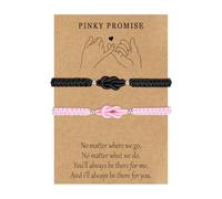 LANWLOSI Matching Couple Bracelets for Him and Her, Pinky Promise Bracelets for Couples, Black/White/Pink/Red Matching Knot Brace-lets, Anniversary Valentines Gifts for BF GF Husband and Wife, L