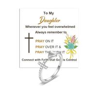 LANWLOSI Mum To My Daughter Dainty Sterling Silver Cross Heart Adjustable Christian Prayer Cross Thumb R Ring with Inspirational Card Encouragement