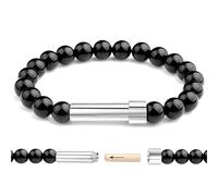 LANWLOSI Natural Stone Bracelet for Women Stretch Bracelet Black Agate Beads with Stainless Steel Capsule Holder Secret Messages of Hide Spiritual Jewelry Gift