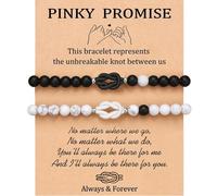 LANWLOSI Pinky Promise Bracelets for Couples Black and White Forever Love Knot Bracelets Matching Couple Brace-lets Long Relationship Gifts Anniversary Valentines Jewelry Accessories, L, Zinc, no