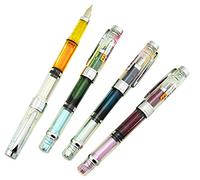 Lanxivi 3008 Piston Fountain Pen EF Extra Fine Nib, Transparent Gold Trim 4 Colors Set