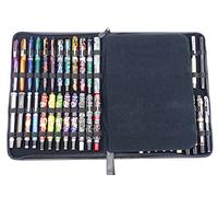 Lanxivi Cowhide Leather Fountain Pen Case Black for Various Size Pens,46 Slot Display Holder Bag Pen Pouch