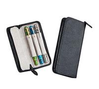 Lanxivi Genuine Leather Fountain Pen Case 3 Divided Slots Black Color, Zippered Pen Case Pouch, Handmade Display Holder for Rollerball Pen