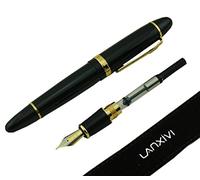 Lanxivi Jinhao 159 Fountain Pen Black Lacquer Gold Trim Big Heavy with Pen Pouch
