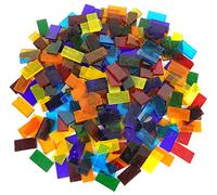 Lanyani 1.1-Pound Rectangle Transparent Glass Mosaic Tiles, Cathedral Stained Glass Sheets Pieces for Crafts, Assorted Colors