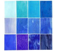 Lanyani(10 Sheets)Blue Variety Stained Glass Sheets 4 x 6 inch Opal Art Glass Pack Tiffany Glass, Mixed Textures