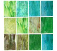 Lanyani 10 Sheets Variety Stained Glass Sheets Pack, 4 x 6 inch Large Cathedral Glass Mosaic Tiles for Crafts, Green Mixed