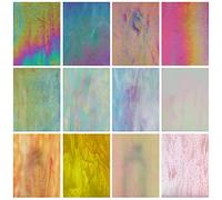 Lanyani 12 Sheets Iridescent Stained Glass Sheets for Mosaic Craft, 4x6 inch Bright Rainbow Cathedral Art Glass Packs, Opaque