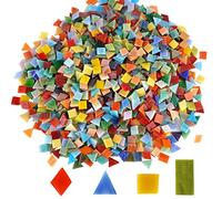 Lanyani 1600 Pieces/2.2 Pounds Vibrant Mixed Glass Mosaic Tiles for Crafts Cathedral Stained Glass Pieces - Assorted Colors and Shapes-Great Value Pack, Opaque…