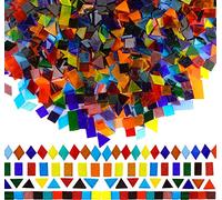 Lanyani 1600 Pieces Transparent Cathedral Glass Mosaic Tiles Pieces for Arts and Crafts Mixed Color Stained Glass Pieces, 4 Shapes Mixed