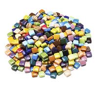 Lanyani 2 Pounds Vibrant Glass Mosaic Tiles for Arts and Crafts, Colorful Bulk Loose Mosaic Glass Pieces Square Stone Tiles, 1/2 inch, 500 Pcs