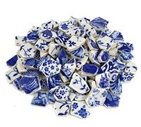 Lanyani Broken Ceramic China Tiles Assortment Blue and White Porcelain Pieces for Mosaic Craft, Cover 11x11 inches