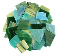 Lanyani Green Mixed Stained Glass Scrap Pieces Sheets, Glass Mosaic Tiles for Art Crafts, 35oz Value Pack,Assorted Colors and Textures