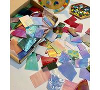 Lanyani Iridescent Stained Glass Pieces for Crafts and Decoration,Variety Irregular Broken Stained Glass Mosaic Tile Scraps,1Kg/35oz Pack