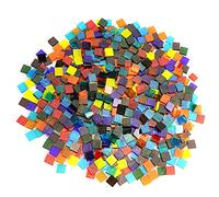 Lanyani Transparent Square Glass Mosaic Tiles Pieces Stained Glass for Crafts, Mixed Colors and Patterns, 500g/1.1lb
