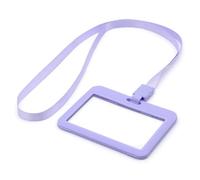 Lanyard and Badge Holder Pack of 12 ID Combo Sets by LanyardsTomorrow Includes Rigid Horizontal Contoured Identification Card Holder and Plain Coloured Neck Strap with Plastic Clip (Purple)