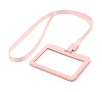 Lanyard and Badge Holder Pack of 12 ID Combo Sets by LanyardsTomorrow Includes Rigid Horizontal Contoured Identification Card Holder and Plain Coloured Neck Strap with Plastic Clip (Pastel Pink)
