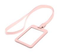 Lanyard and Badge Holder Pack of 12 ID Combo Sets by LanyardsTomorrow Includes Rigid Vertical Contoured Identification Card Holder and Plain Coloured Neck Strap with Plastic Clip (Pastel Pink)