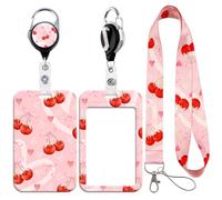 Lanyard Card Holder Set with Heart Cherry Design - Durable, Reusable Badge Holder with Neck Strap for ID Cards, Access Cards, Work Badges (3 in 1)