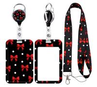 Lanyard Card Holder Set with Red Bow Design - Durable, Reusable Badge Holder with Neck Strap for ID Cards, Access Cards, Work Badges (3 in 1)