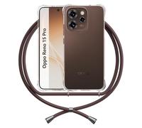 Lanyard Case Compatible with Oppo Reno 15 Pro 5G, Transparent Silicone Protective Shockproof Anti Scratch Clear TPU Reinforce Corners Cover, Brown