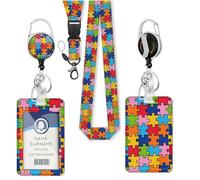 Lanyard for Id Card Badge Case Protector, Colorful Puzzle Plastic Card Holder，with Retractable Keychain, Detachable Lanyard, Suitable for Nurses, Teachers, Office Workers Occasions
