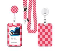 Lanyard for Id Card Badge Case Protector, Red Checkered Plastic Card Holder，with Retractable Keychain, Detachable Lanyard, Suitable for Nurses, Teachers, Office Workers Occasions